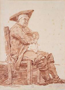 Homme assis avec tricorne et bottes dit Le Postillon. Homme assis avec tricorne et bottes dit Le Postillon.