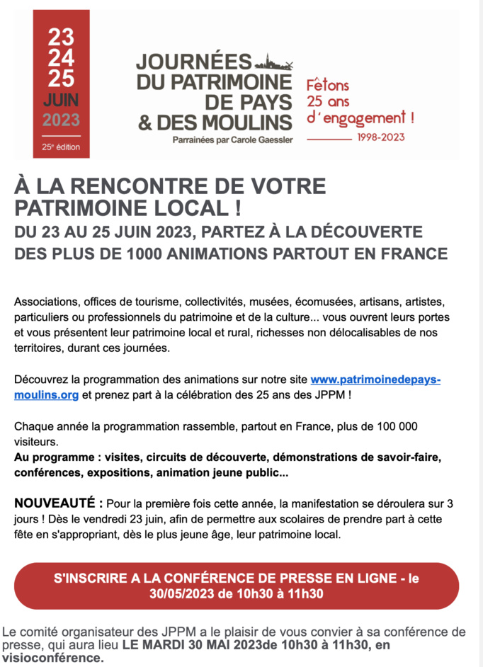 Journées du Patrimoine de Pays et des Moulins 2023